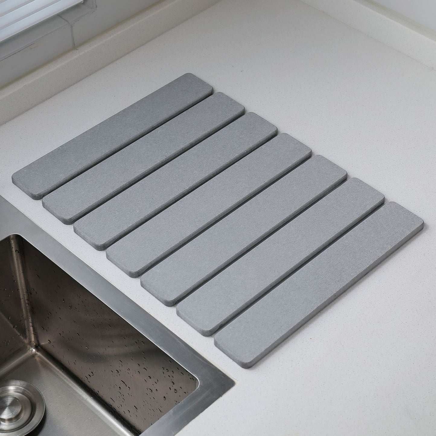 Folding Diatomaceous Earth Countertop Drain Mat - Quick Dry, Non-Slip & Easy Clean Absorbent Pad(light grey) V888-ELOSUNG35407