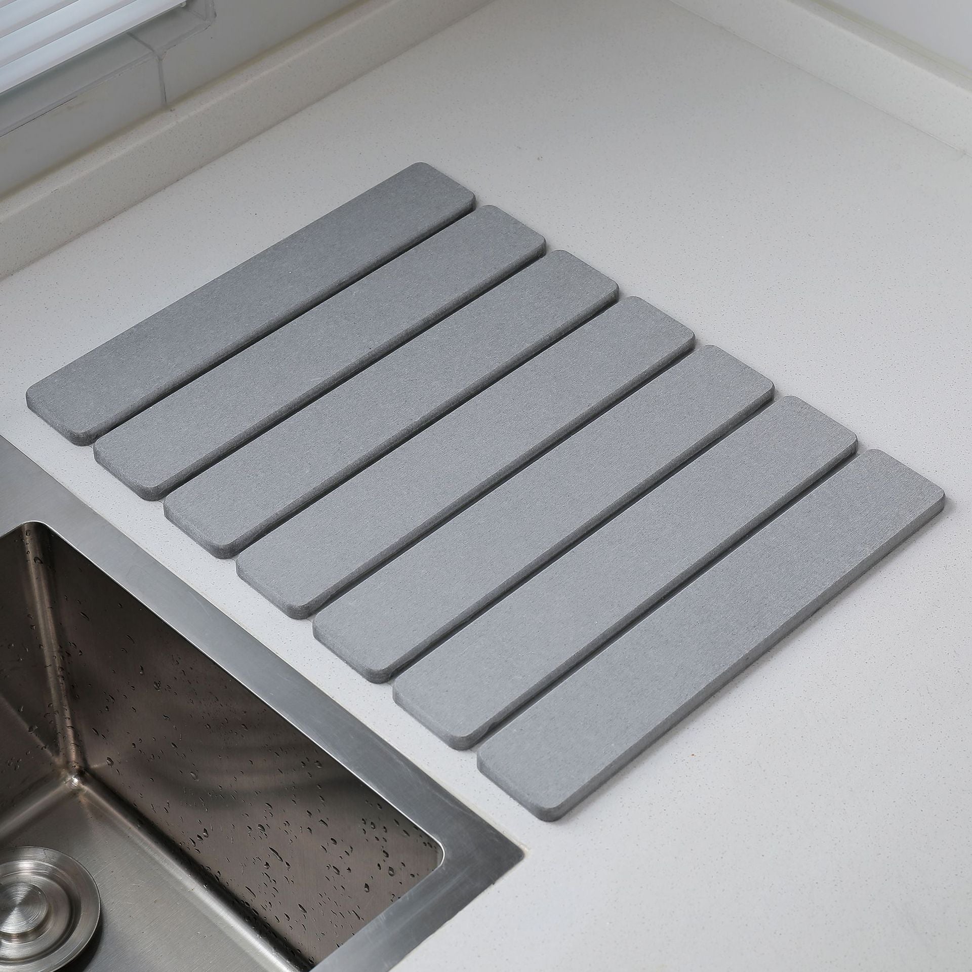 Folding Diatomaceous Earth Countertop Drain Mat - Quick Dry, Non-Slip & Easy Clean Absorbent Pad(light grey) V888-ELOSUNG35407