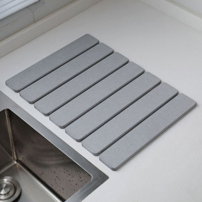 Folding Diatomaceous Earth Countertop Drain Mat - Quick Dry, Non-Slip & Easy Clean Absorbent Pad(light grey) V888-ELOSUNG35407