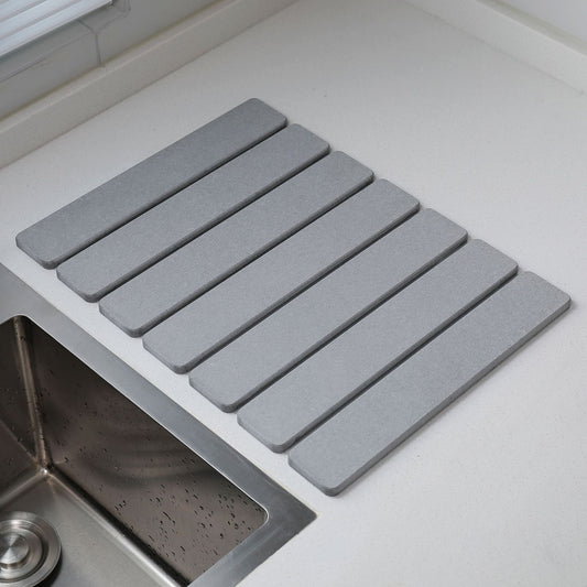 Folding Diatomaceous Earth Countertop Drain Mat - Quick Dry, Non-Slip & Easy Clean Absorbent Pad(light grey) V888-ELOSUNG35407
