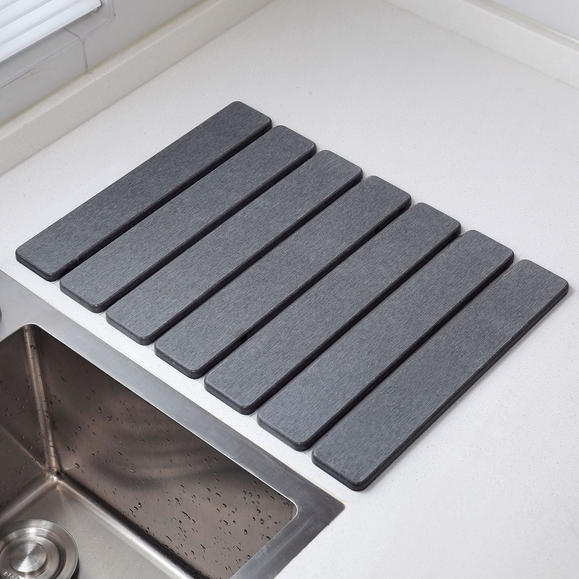 Folding Diatomaceous Earth Countertop Drain Mat - Quick Dry, Non-Slip & Easy Clean Absorbent Pad(dark grey) V888-ELOSUNG35408