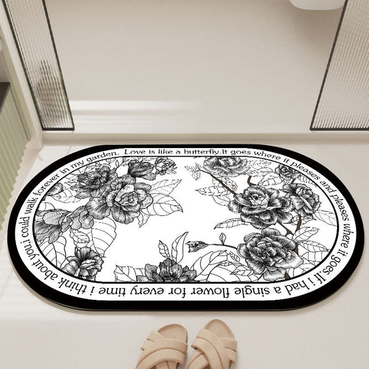 Elegant Floral Print Absorbent Floor Mat - Quick Dry, Non-Slip, Easy Clean Bathroom & Entryway Rug(Black and V888-ELOSUNG35412