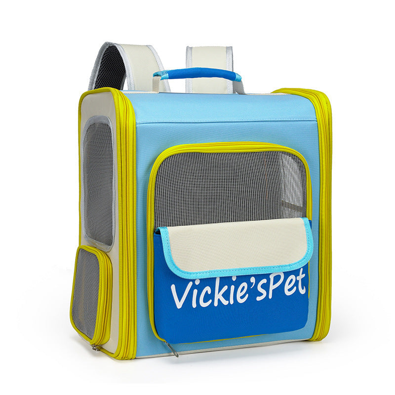 Breathable Pet Carrier Backpack - Large Capacity, Multiple Windows, Oxford Cloth(blue) V888-ELOSUNG35419