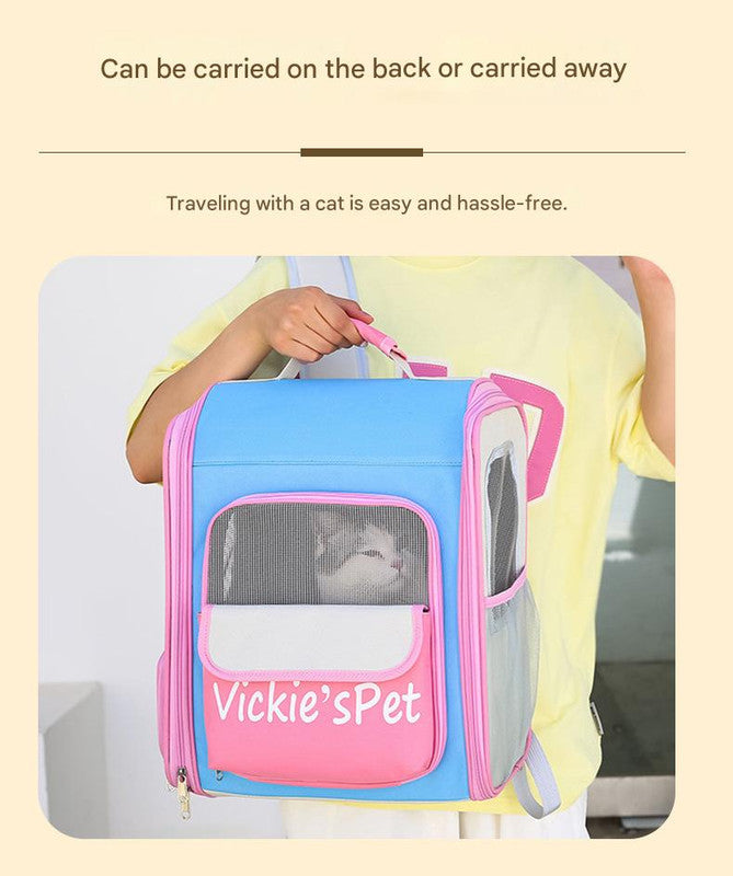 Breathable Pet Carrier Backpack - Large Capacity, Multiple Windows, Oxford Cloth(blue) V888-ELOSUNG35419