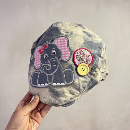 Cute Elephant Applique Beret Hat - Soft Fabric, Adjustable Fit, Retro Newsboy Cap(blue) V888-ELOSUNG35432