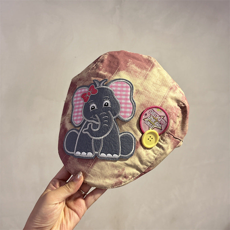 Cute Elephant Applique Beret Hat - Soft Fabric, Adjustable Fit, Retro Newsboy Cap(red) V888-ELOSUNG35433