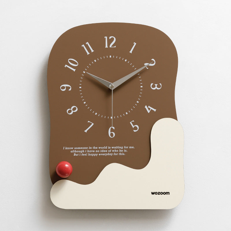 Abstract Modern Wall Clock - Silent Non-Ticking Decorative Clock with Wavy Design & Ceramic Accent(Brown) V888-ELOSUNG35435