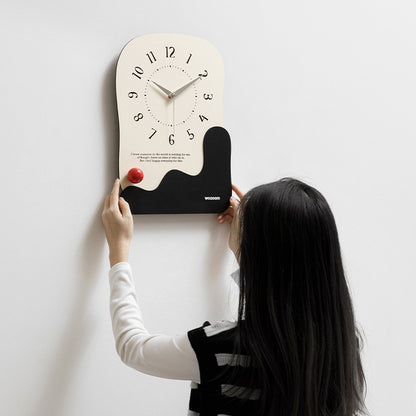 Abstract Modern Wall Clock - Silent Non-Ticking Decorative Clock with Wavy Design & Ceramic Accent(Brown) V888-ELOSUNG35435