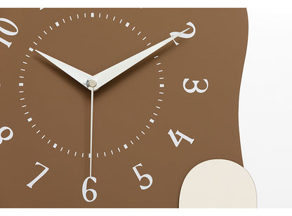 Abstract Modern Wall Clock - Silent Non-Ticking Decorative Clock with Wavy Design & Ceramic Accent(Brown) V888-ELOSUNG35435