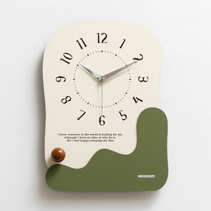 Abstract Modern Wall Clock - Silent Non-Ticking Decorative Clock with Wavy Design & Ceramic Accent(green) V888-ELOSUNG35437