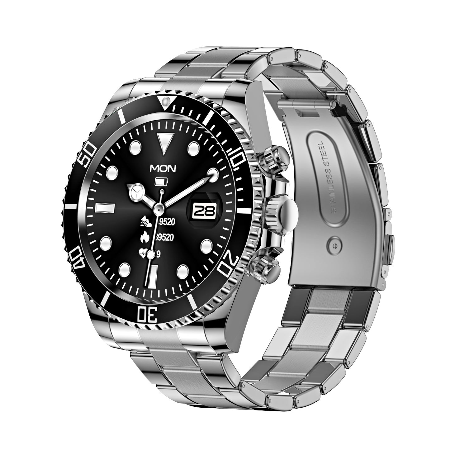 Classic Stainless Steel Smartwatch with Rotating Timer Bezel, Bluetooth Calling & Luminous Display(black) V888-ELOSUNG35444