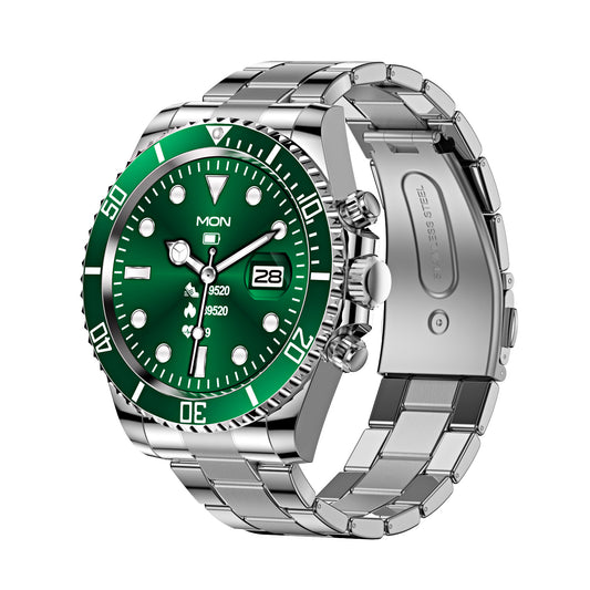 Classic Stainless Steel Smartwatch with Rotating Timer Bezel, Bluetooth Calling & Luminous Display(green) V888-ELOSUNG35445