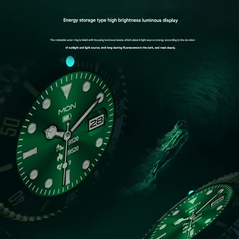 Classic Stainless Steel Smartwatch with Rotating Timer Bezel, Bluetooth Calling & Luminous Display(green) V888-ELOSUNG35445