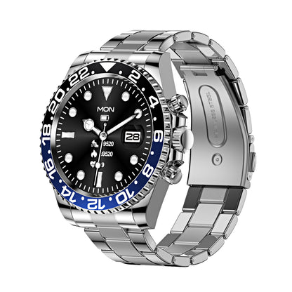 Classic Stainless Steel Smartwatch with Rotating Timer Bezel, Bluetooth Calling & Luminous Display(blue and V888-ELOSUNG35446