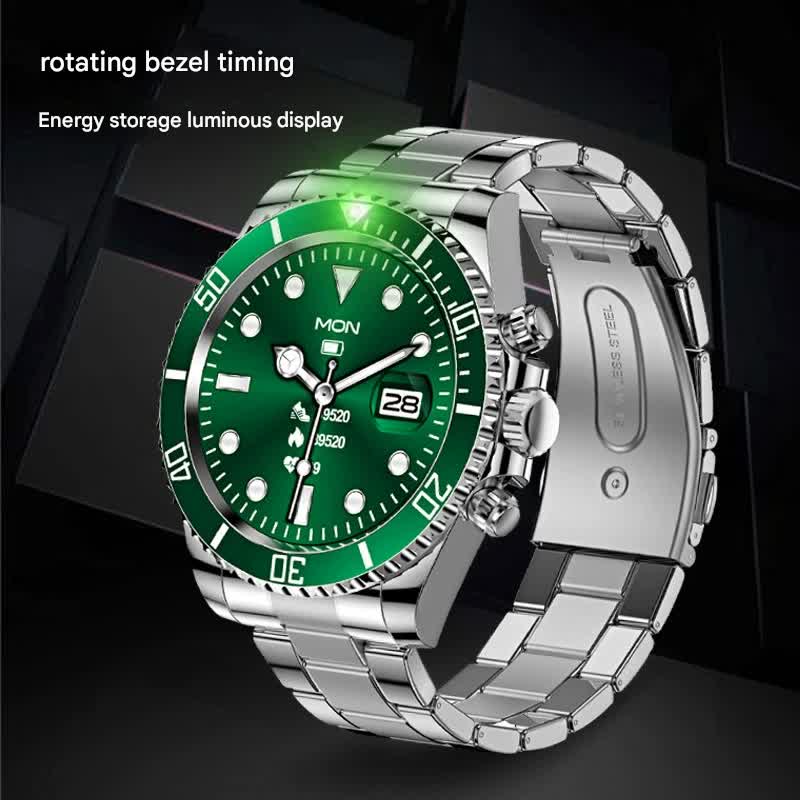 Classic Stainless Steel Smartwatch with Rotating Timer Bezel, Bluetooth Calling & Luminous Display(blue and V888-ELOSUNG35446