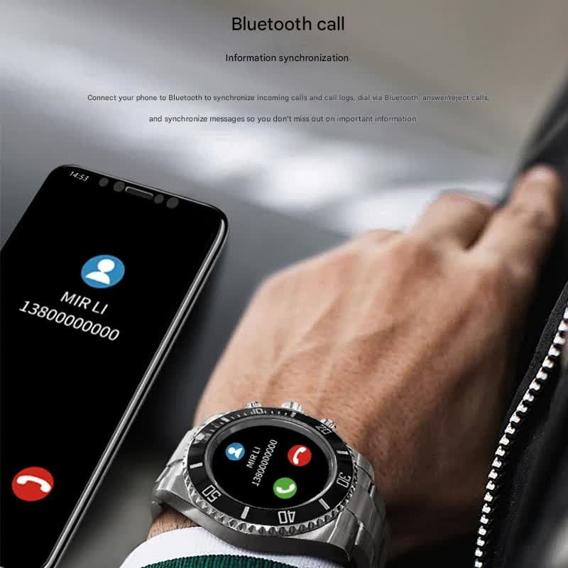 Classic Stainless Steel Smartwatch with Rotating Timer Bezel, Bluetooth Calling & Luminous Display(blue and V888-ELOSUNG35447