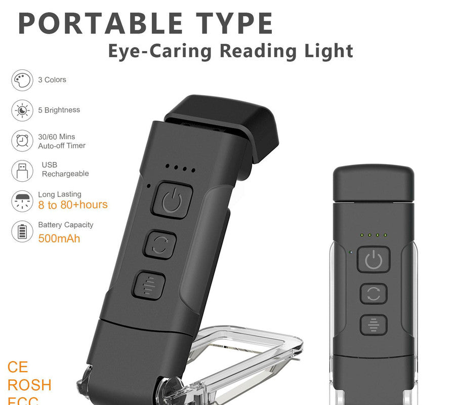 Portable Clip-On LED Reading Light - USB Rechargeable, 3 Color Modes & 5 Brightness Levels(black) V888-ELOSUNG35457