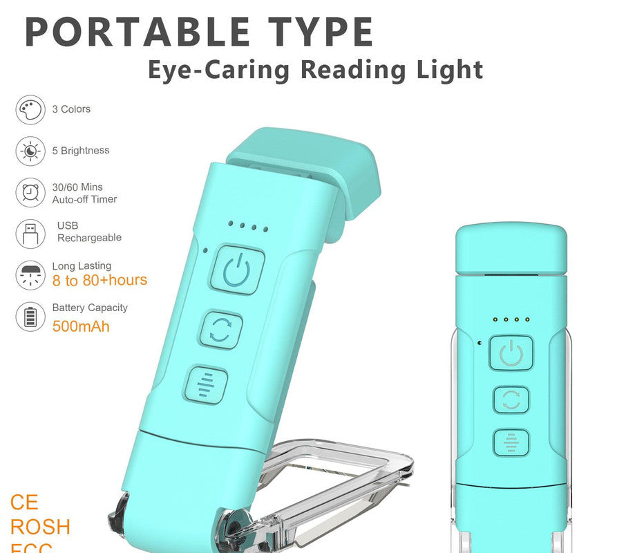 Portable Clip-On LED Reading Light - USB Rechargeable, 3 Color Modes & 5 Brightness Levels(Lake Blue) V888-ELOSUNG35458