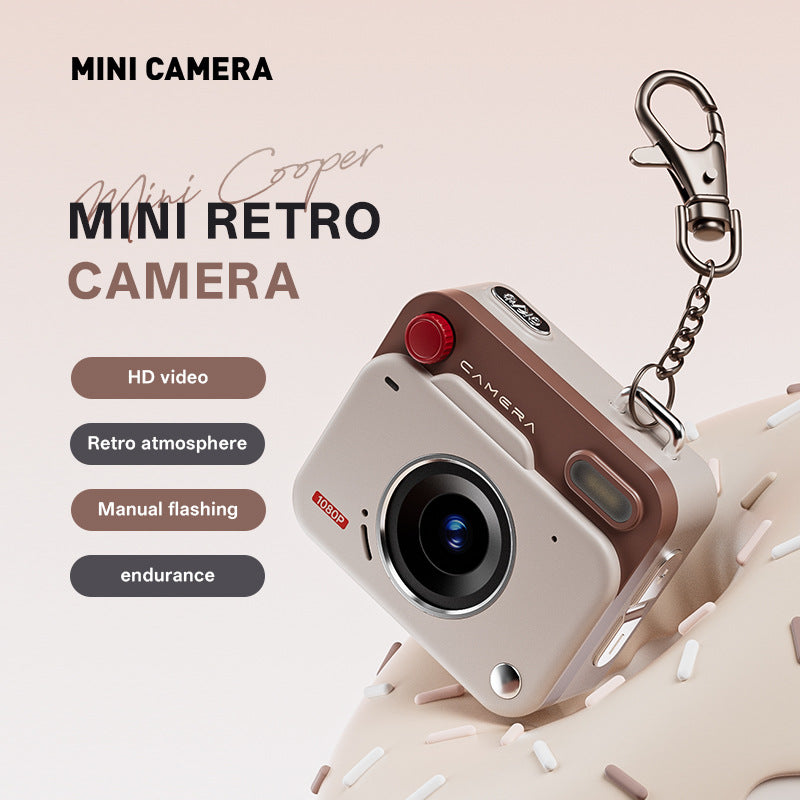 Mini Retro Keychain Camera - 48MP Photos, 1080P HD Video with Built-in Filters & Flash(Khaki Brown) V888-ELOSUNG35510