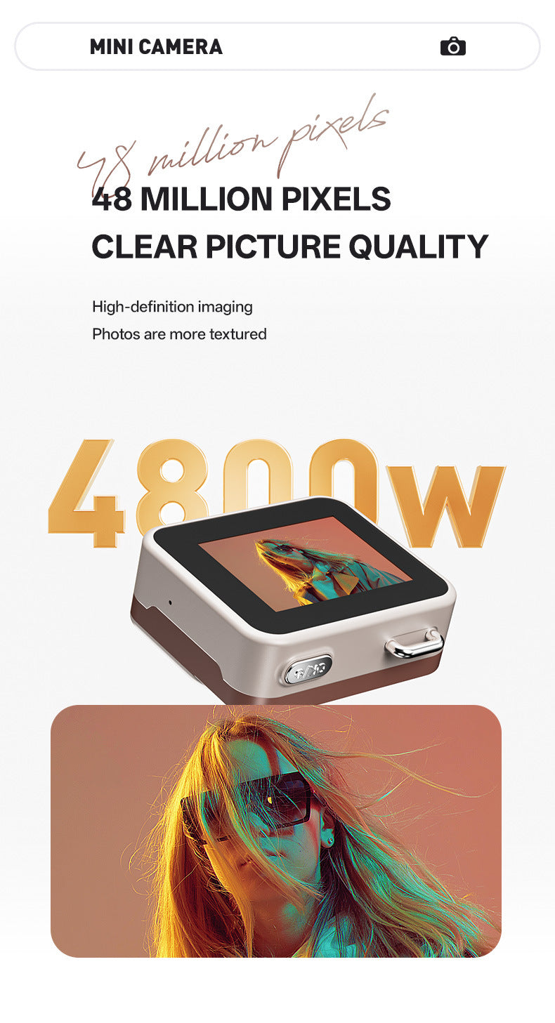 Mini Retro Keychain Camera - 48MP Photos, 1080P HD Video with Built-in Filters & Flash(Khaki Brown) V888-ELOSUNG35510