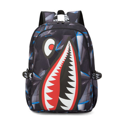 Trendsetter Shark Mouth Print Backpack - Lightweight & Breathable School Bag(Laser Blue) V888-ELOSUNG35522