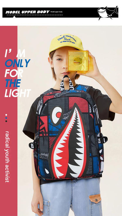 Trendsetter Shark Mouth Print Backpack - Lightweight & Breathable School Bag(Laser Blue) V888-ELOSUNG35522