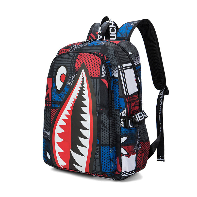 Trendsetter Shark Mouth Print Backpack - Lightweight & Breathable School Bag(Red spider) V888-ELOSUNG35523