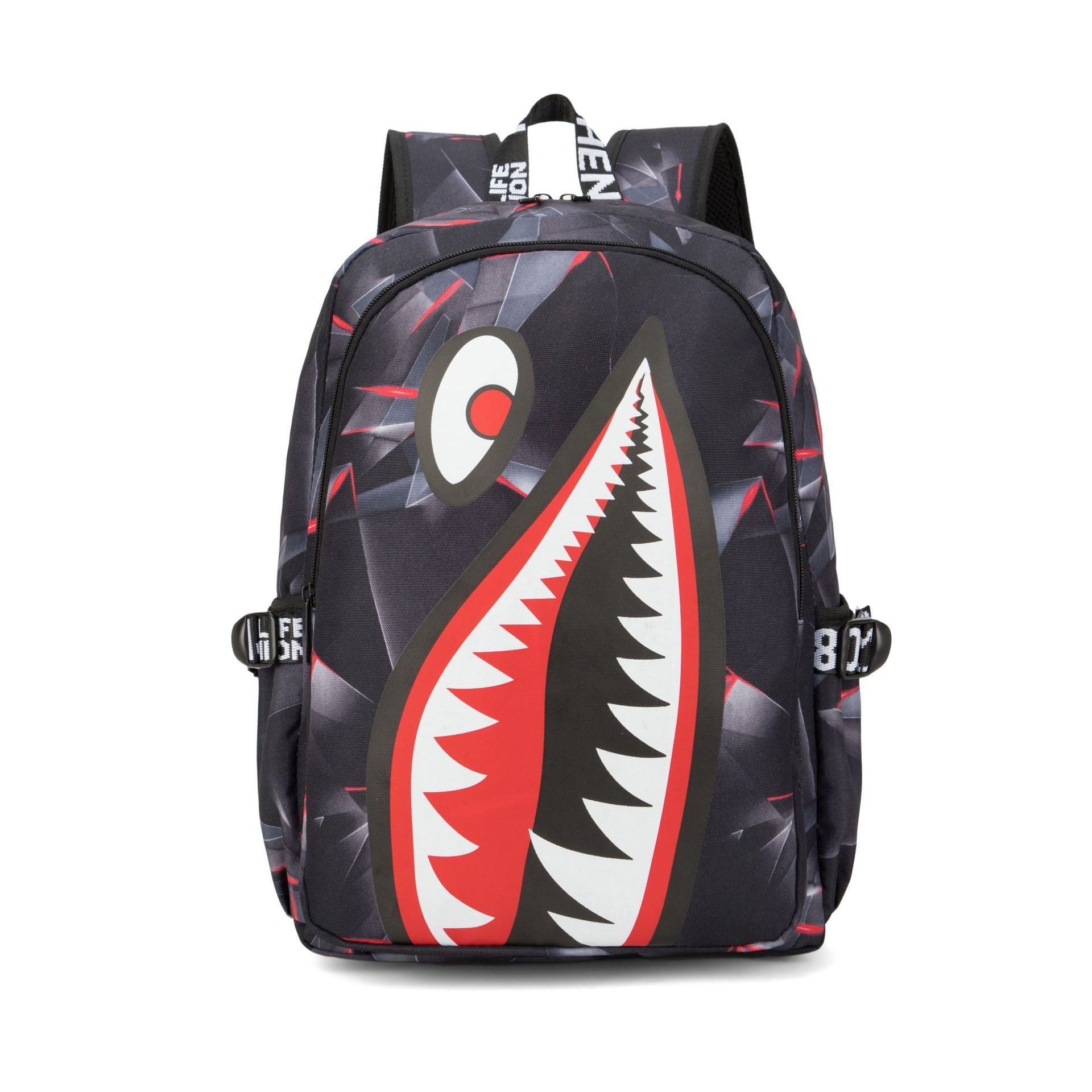 Trendsetter Shark Mouth Print Backpack - Lightweight & Breathable School Bag(Laser red) V888-ELOSUNG35524