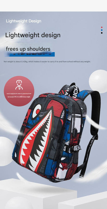 Trendsetter Shark Mouth Print Backpack - Lightweight & Breathable School Bag(Laser red) V888-ELOSUNG35524