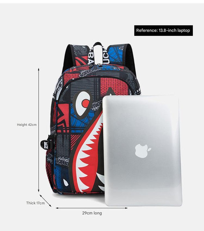 Trendsetter Shark Mouth Print Backpack - Lightweight & Breathable School Bag(Laser red) V888-ELOSUNG35524