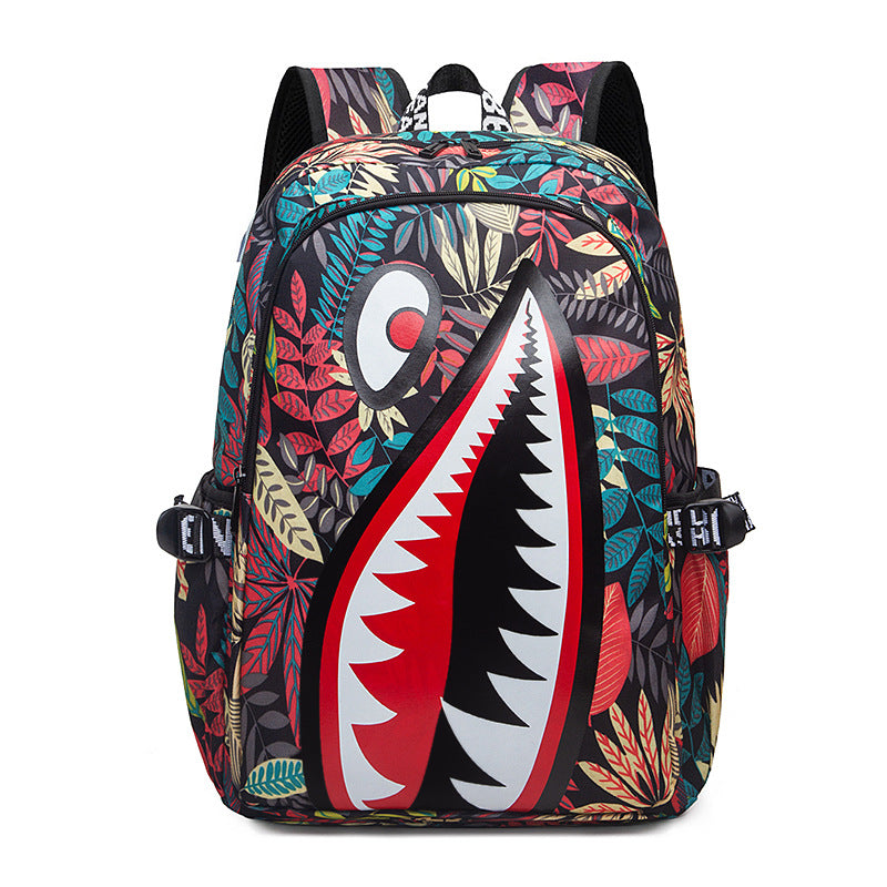 Trendsetter Shark Mouth Print Backpack - Lightweight & Breathable School Bag(Red leaves) V888-ELOSUNG35525