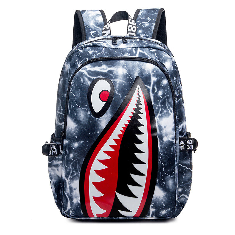 Trendsetter Shark Mouth Print Backpack - Lightweight & Breathable School Bag(Blue lightning) V888-ELOSUNG35526