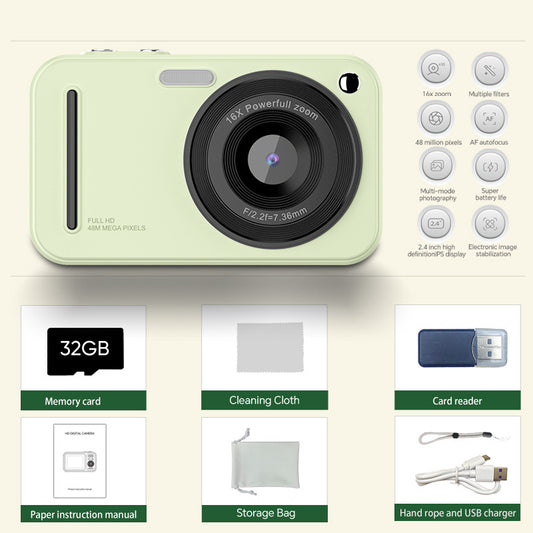48MP Digital Camera with 16x Zoom & AF Autofocus - Full HD Vlogging Camera for Beginners & Kids(Green) V888-ELOSUNG35546