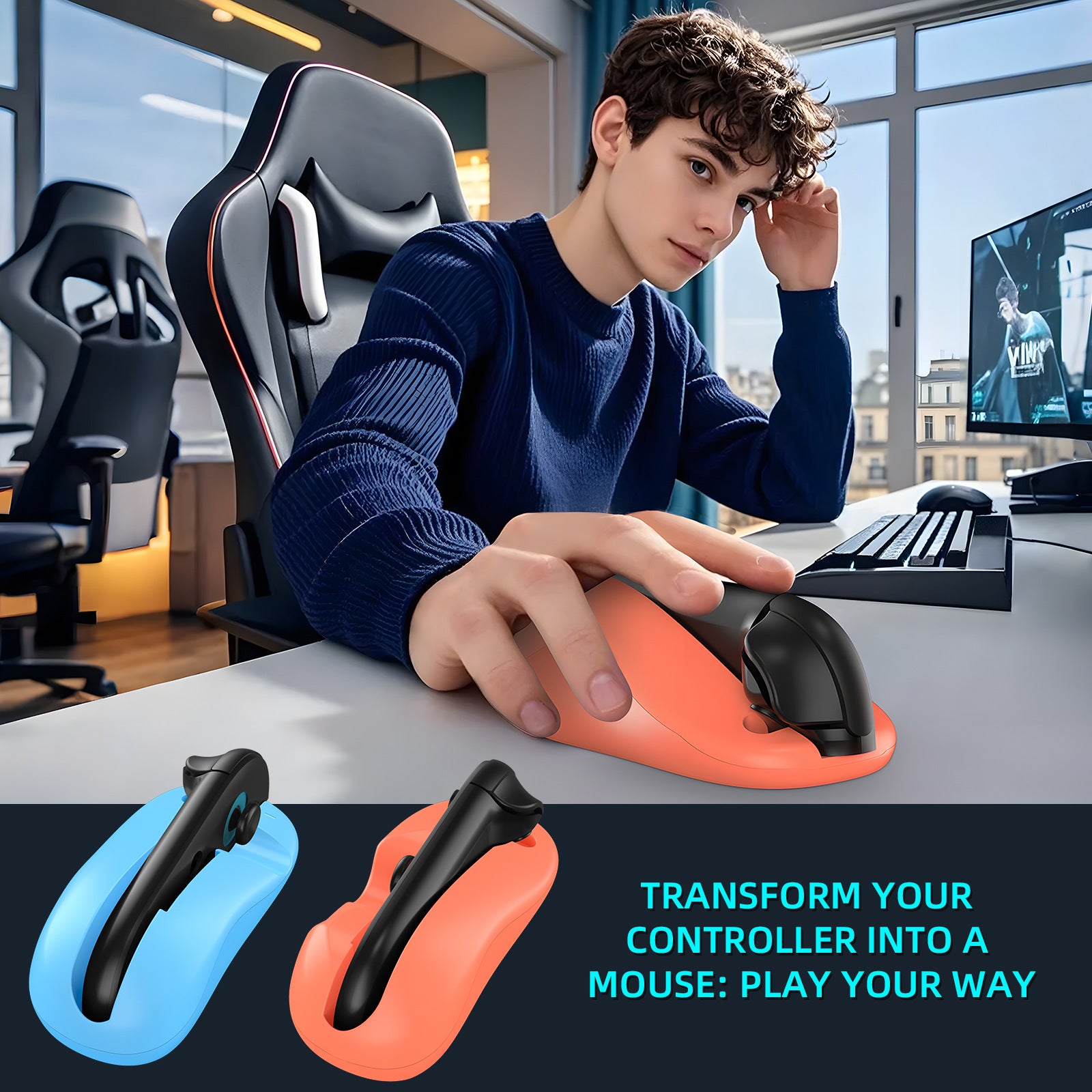 Ergonomic Mouse Grip for Nintendo Switch Joy-Con - 2-Pack Controller Holder (Orange Blue) V888-ELOSUNG35550