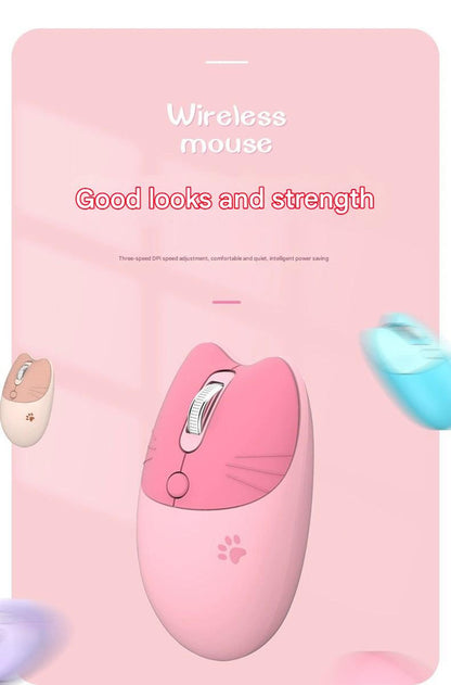Cute Cat Shaped Wireless Office Mouse - Dual Mode 2.4G/Bluetooth, 3-Level DPI, Silent Click(Milk tea color) V888-ELOSUNG35559