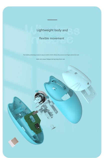 Cute Cat Shaped Wireless Office Mouse - Dual Mode 2.4G/Bluetooth, 3-Level DPI, Silent Click(pink) V888-ELOSUNG35560