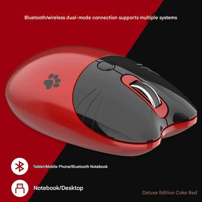 Cute Cat Shaped Wireless Office Mouse - Dual Mode 2.4G/Bluetooth, 3-Level DPI, Silent Click(red) V888-ELOSUNG35563