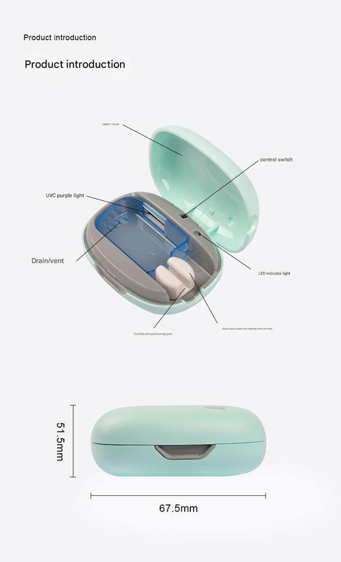 Portable UVC Toothbrush Sterilizer Case - 5-Minute Automatic Sanitizer, USB-C Rechargeable(blue) V888-ELOSUNG35564