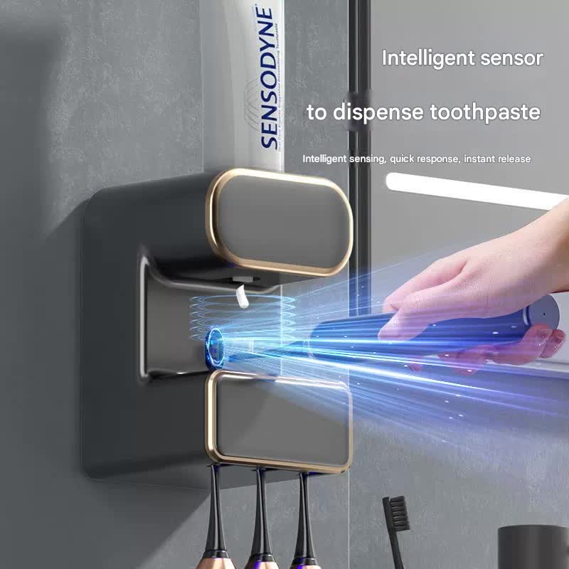 Automatic Toothpaste Dispenser with UVC Toothbrush Sterilizer & Holder - Wall Mounted, Rechargeable(Grey) V888-ELOSUNG35588