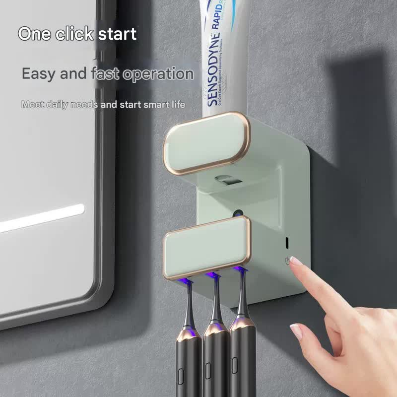Automatic Toothpaste Dispenser with UVC Toothbrush Sterilizer & Holder - Wall Mounted, Rechargeable(Grey) V888-ELOSUNG35588