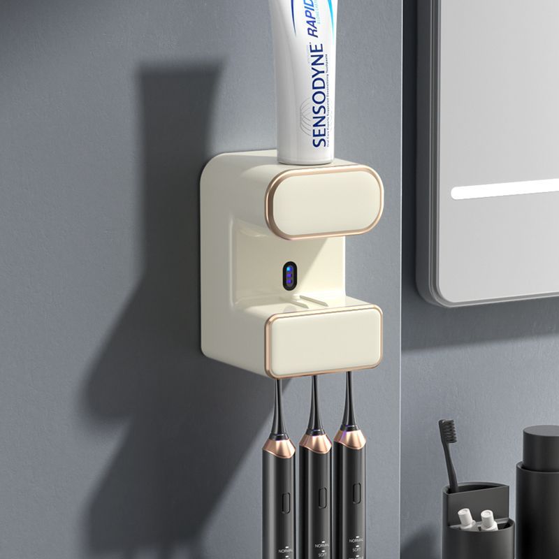 Automatic Toothpaste Dispenser with UVC Toothbrush Sterilizer & Holder - Wall Mounted, Rechargeable(Beige) V888-ELOSUNG35590