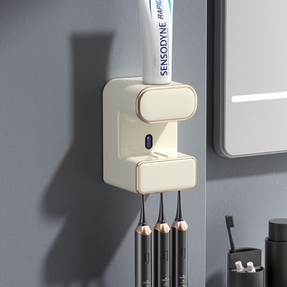 Automatic Toothpaste Dispenser with UVC Toothbrush Sterilizer & Holder - Wall Mounted, Rechargeable(Beige) V888-ELOSUNG35590