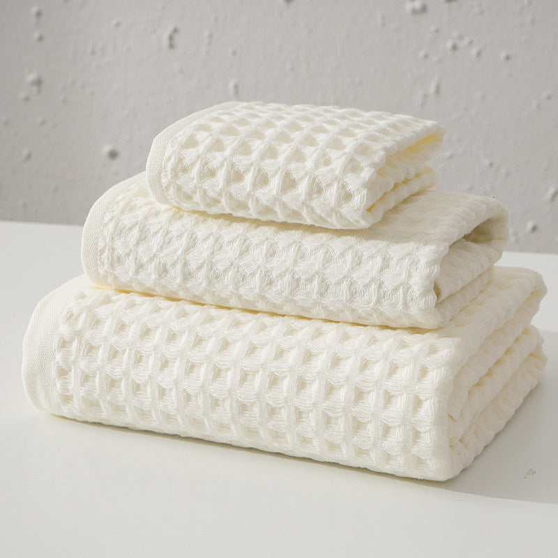 Luxurious 100% Cotton Waffle Weave Towel Set - 3-Piece Absorbent, Quick-Drying & Soft(White) V888-ELOSUNG35601