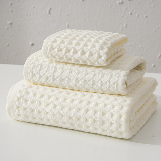 Luxurious 100% Cotton Waffle Weave Towel Set - 3-Piece Absorbent, Quick-Drying & Soft(White) V888-ELOSUNG35601