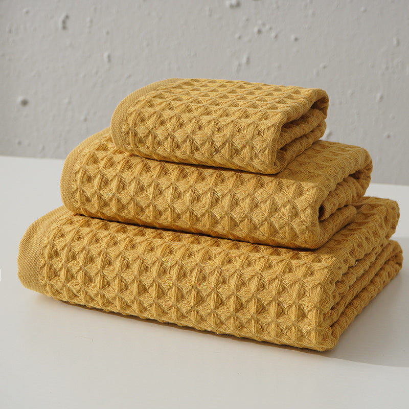 Luxurious 100% Cotton Waffle Weave Towel Set - 3-Piece Absorbent, Quick-Drying & Soft(Yellow) V888-ELOSUNG35602