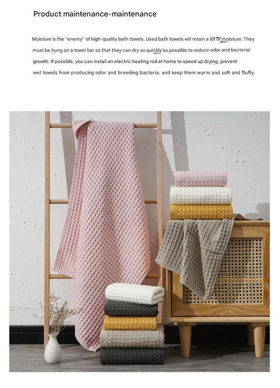 Luxurious 100% Cotton Waffle Weave Towel Set - 3-Piece Absorbent, Quick-Drying & Soft(Yellow) V888-ELOSUNG35602