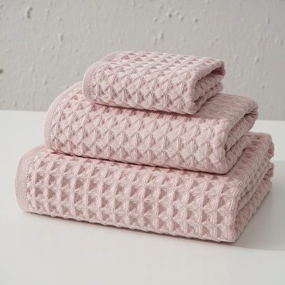 Luxurious 100% Cotton Waffle Weave Towel Set - 3-Piece Absorbent, Quick-Drying & Soft(Pink) V888-ELOSUNG35603