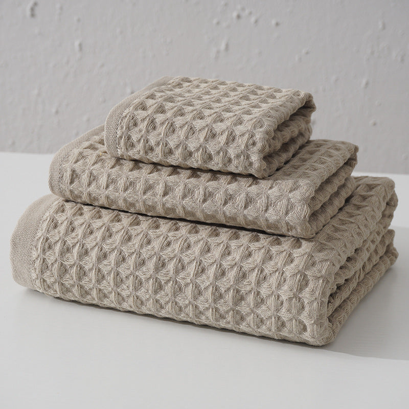 Luxurious 100% Cotton Waffle Weave Towel Set - 3-Piece Absorbent, Quick-Drying & Soft(Light Brown) V888-ELOSUNG35604