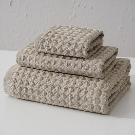Luxurious 100% Cotton Waffle Weave Towel Set - 3-Piece Absorbent, Quick-Drying & Soft(Light Brown) V888-ELOSUNG35604