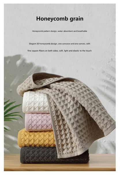 Luxurious 100% Cotton Waffle Weave Towel Set - 3-Piece Absorbent, Quick-Drying & Soft(Light Brown) V888-ELOSUNG35604
